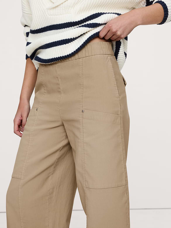 Wide-Leg Textured Twill Pull-On Pant