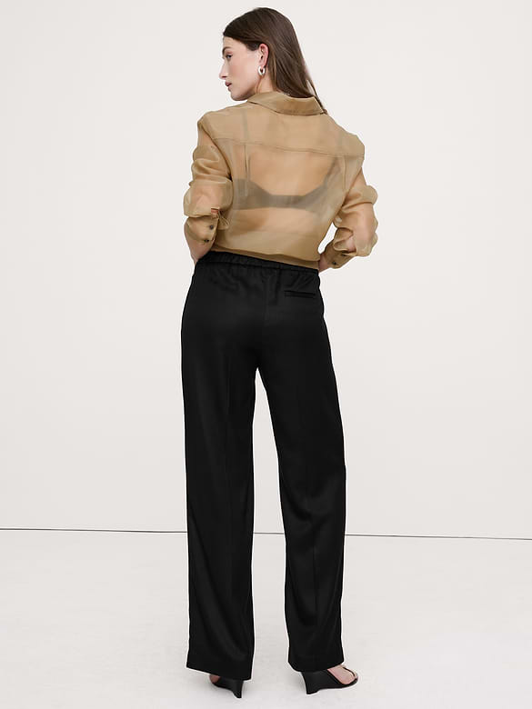 Pantalon drapé à taille haute extensible et jambe large en TENCEL™