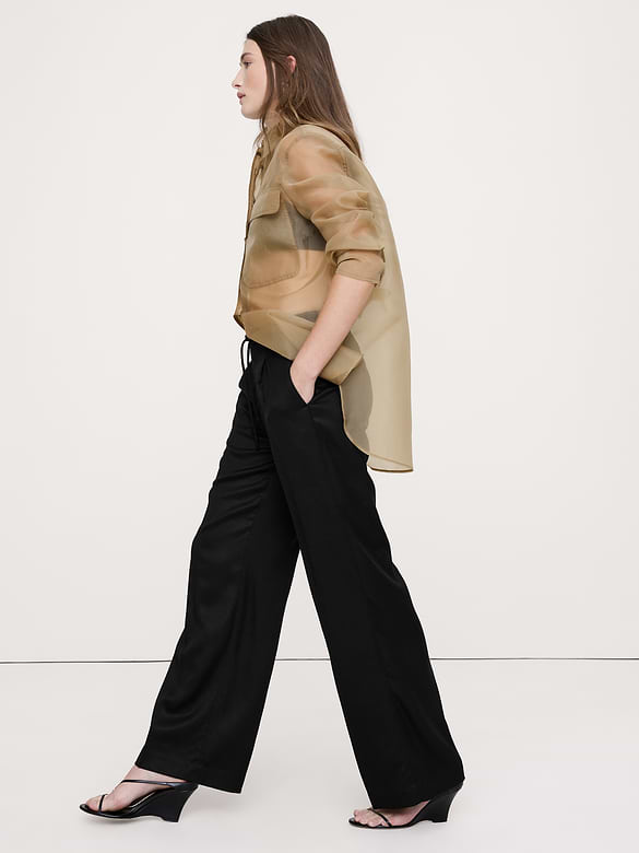 Pantalon drapé à taille haute extensible et jambe large en TENCEL™