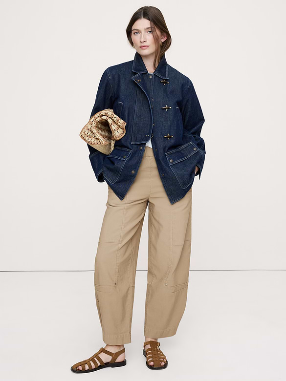 Wide-Leg Textured Twill Pull-On Pant