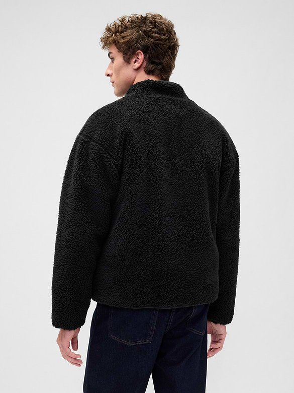 Recycled Sherpa Oversized Logo Zip Jacket