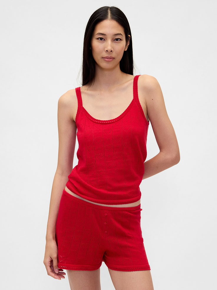 Image number 1 showing, Lightweight CashSoft Pointelle Heart PJ Tank Top