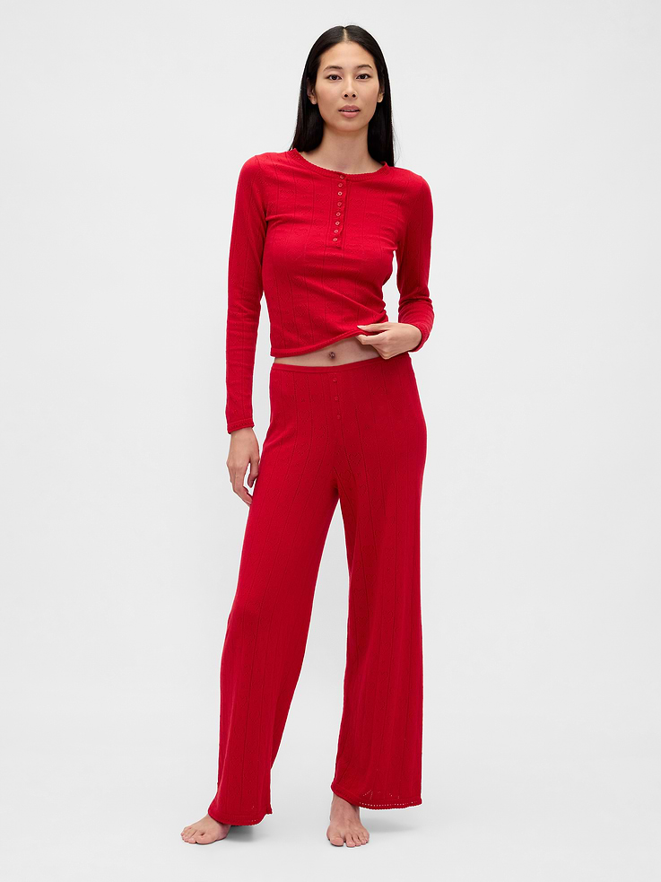 Image number 1 showing, Lightweight CashSoft Pointelle Heart PJ Pants