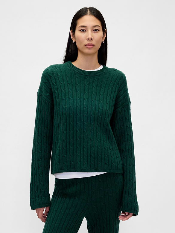 CashSoft Cable-Knit Crewneck Sweater