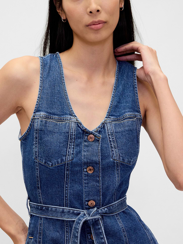 Image number 4 showing, Denim Belted Button-Front Maxi Dress