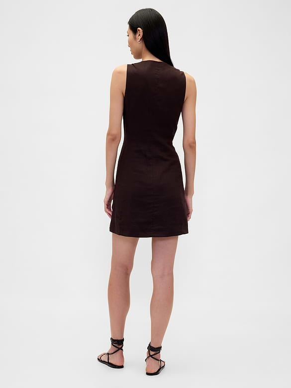 Linen-Blend Asymmetrical Mini Dress