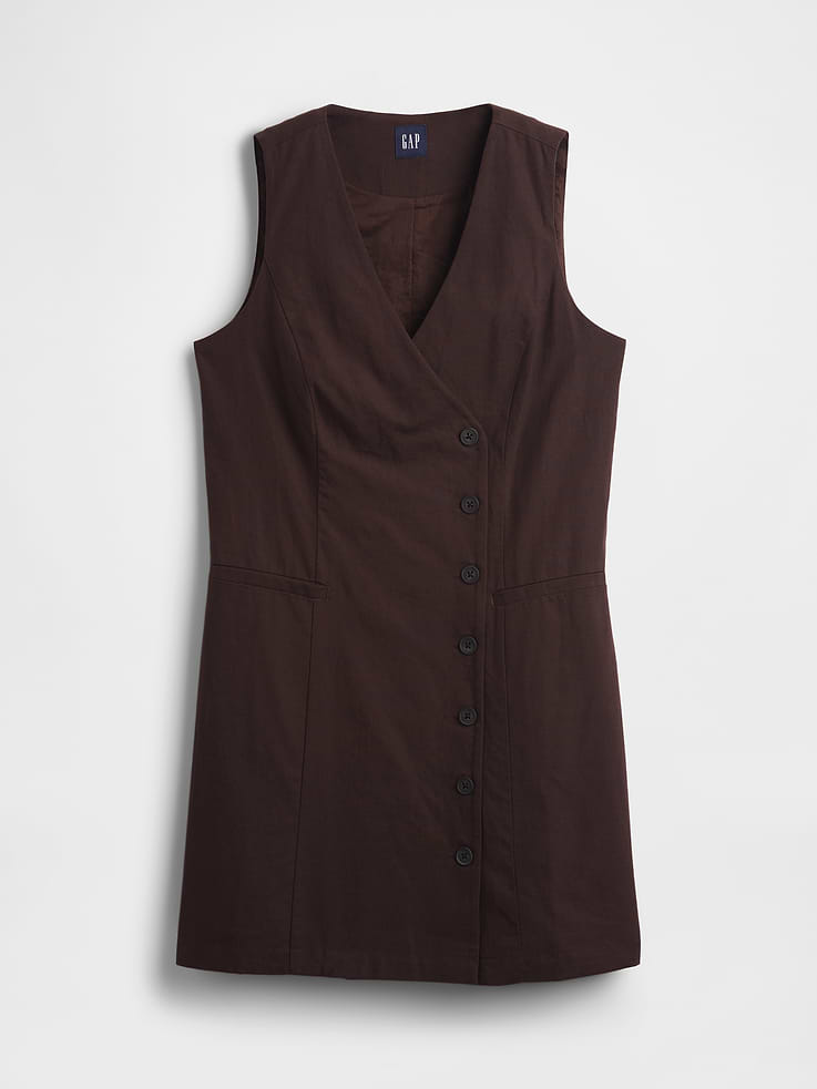 Image number 5 showing, Linen-Blend Asymmetrical Mini Dress
