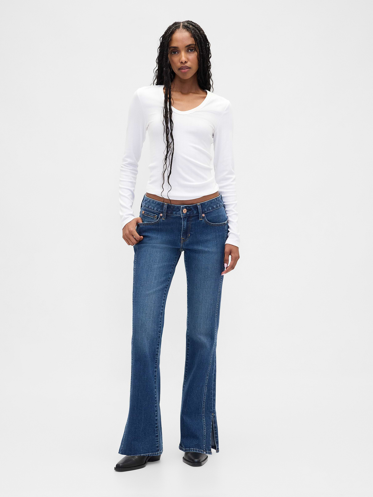 Low Rise Long & Lean Seamed Split-Hem Jeans