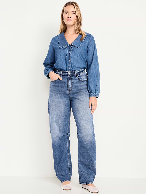 High-Waisted Baggy Barrel Jeans