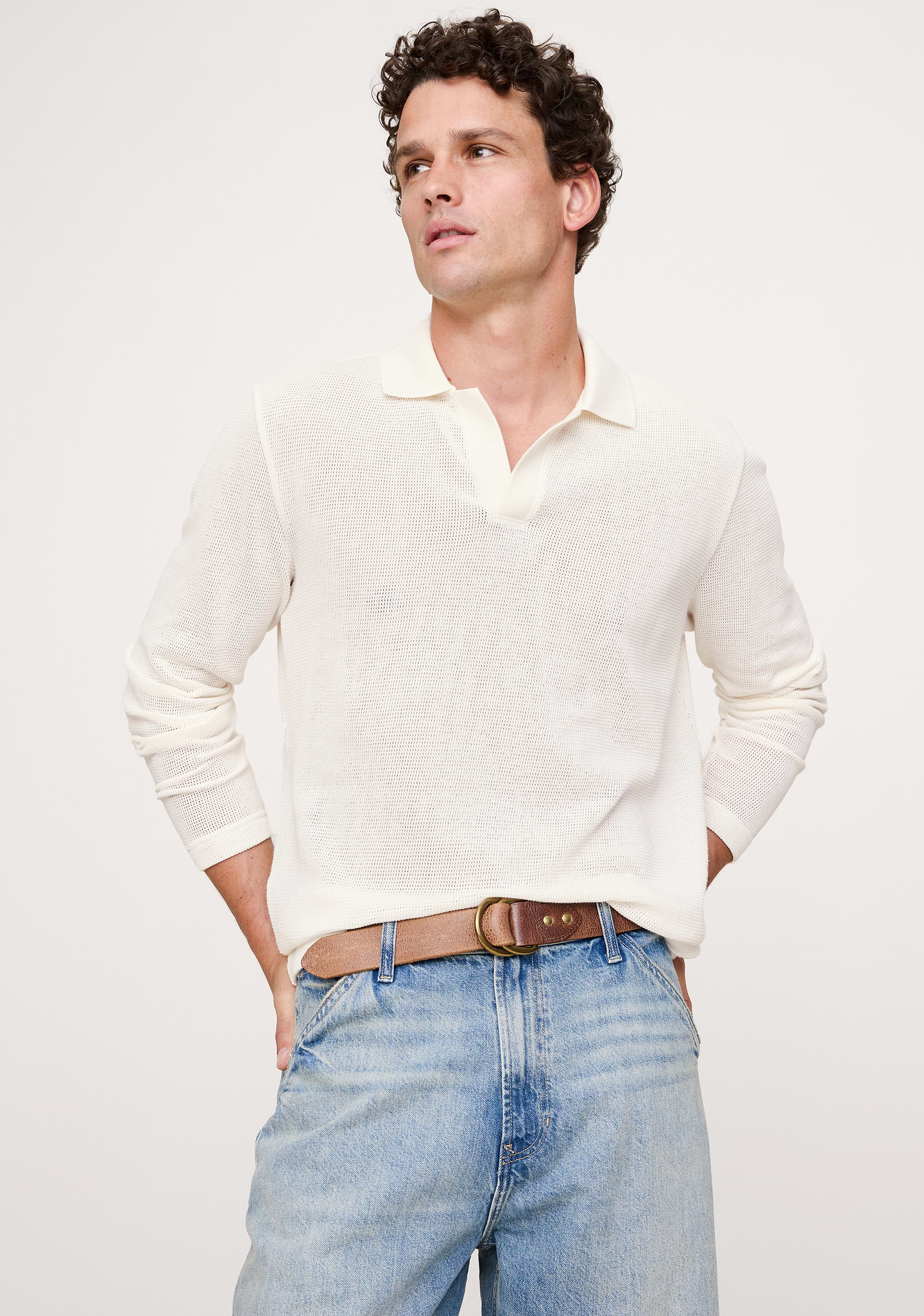 Image number 1 showing, Cotton Mesh Long-Sleeve Polo