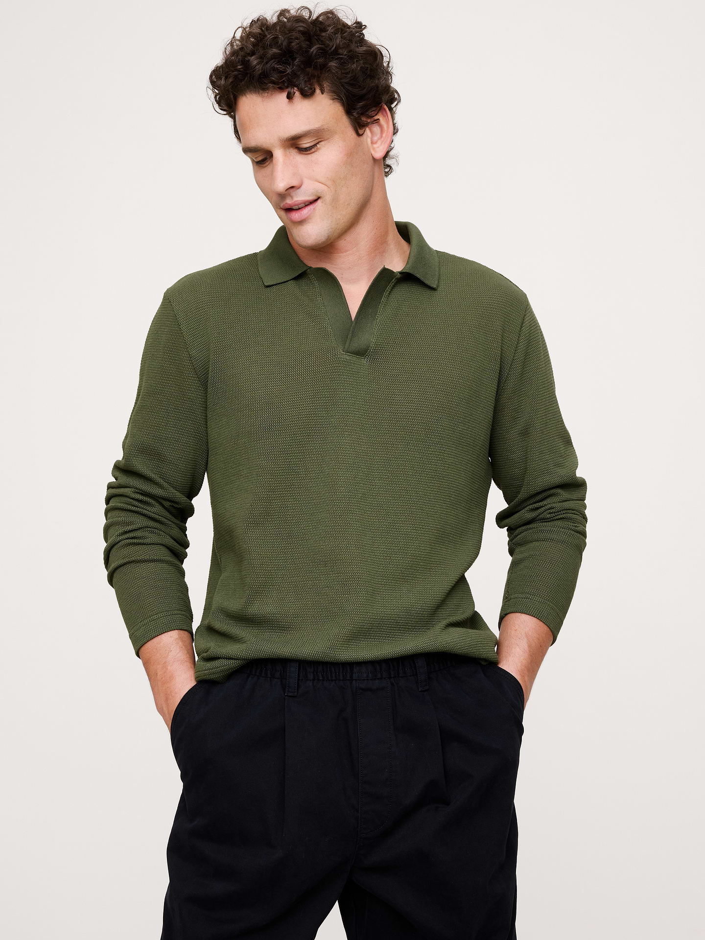 Image number 1 showing, Cotton Mesh Long-Sleeve Polo