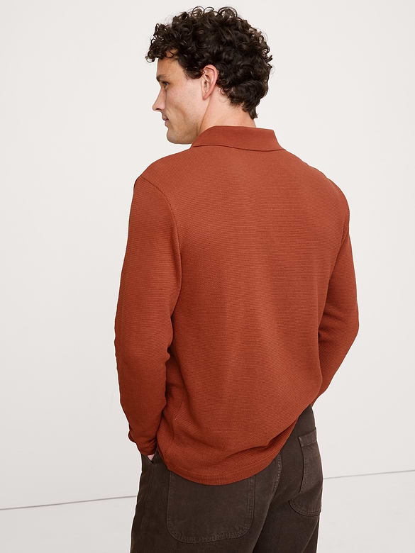 Cotton Mesh Long-Sleeve Polo