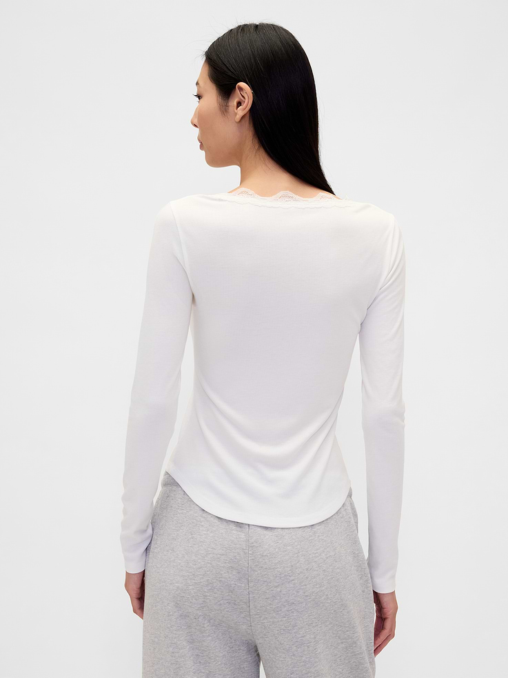 Image number 3 showing, Mini Rib Lace-Trim PJ Top