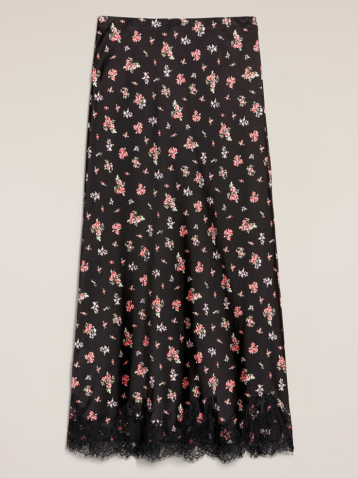 L'image numéro 4 présente Jupe mi-longue en satin à ourlet en dentelle Old Navy x Anna Sui