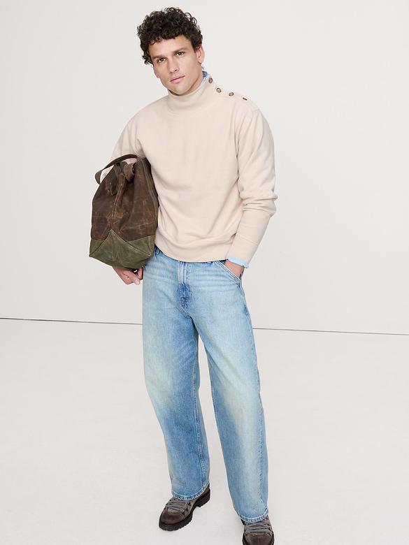 French Terry Button-Shoulder Sweatshirt