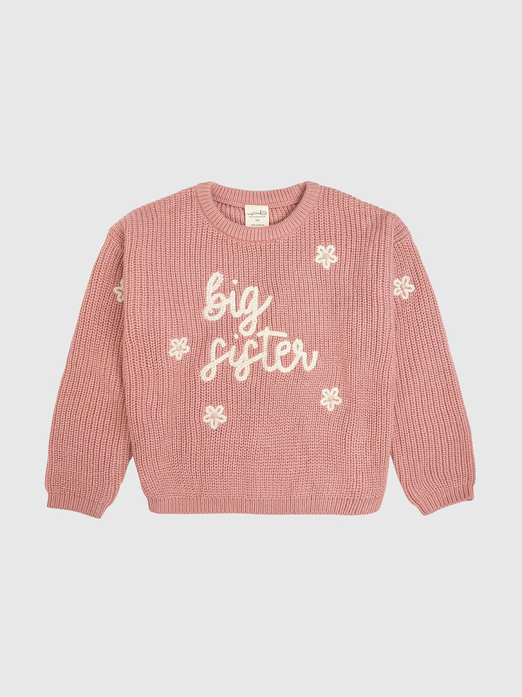 Image 1 of 4, The Big Sister Knit Sweater is a fun and cute sweater for any girl who's a big sister or about to become a big sister!, Each sweater is packed with love in our hometown warehouse.