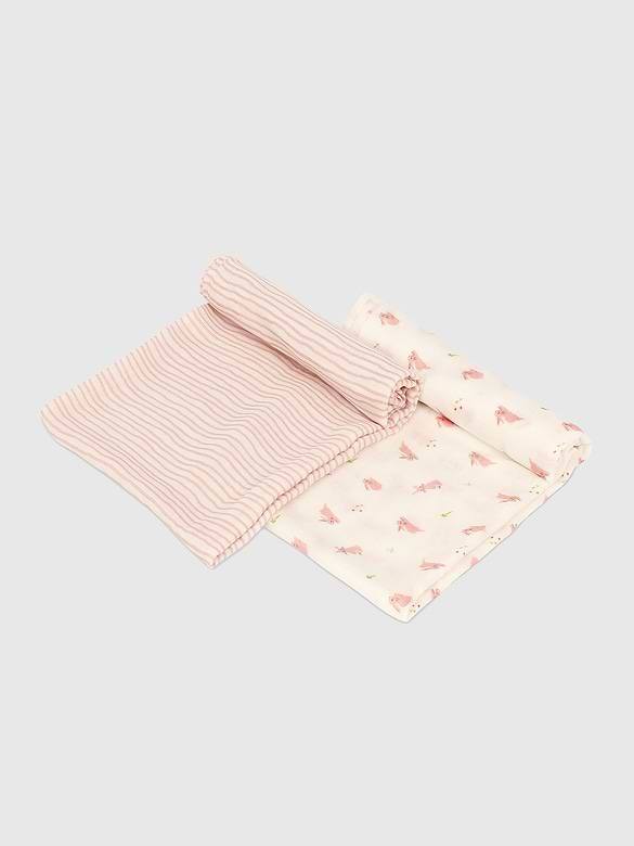 Bamboo Little Bunny and Pink Wave Swaddle Set