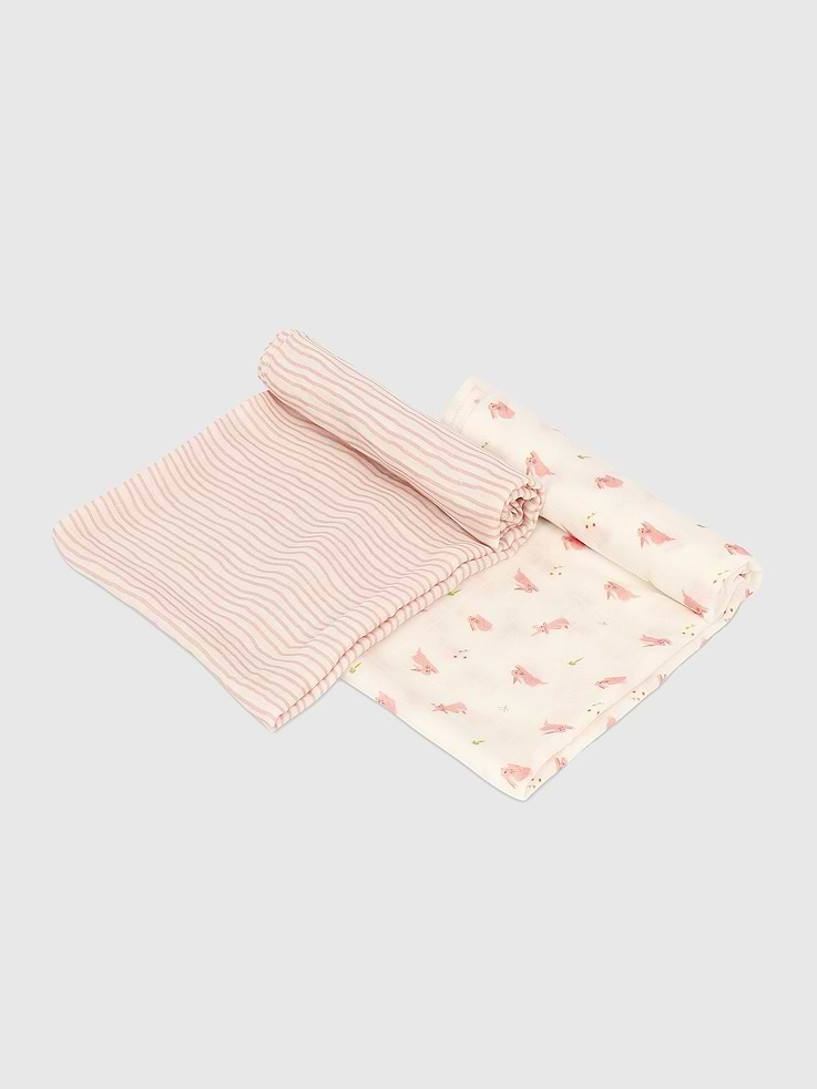 Image number 2 showing, Bamboo Little Bunny and Pink Wave Swaddle Set
