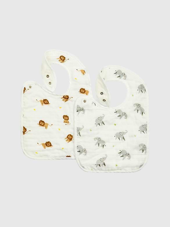 Bamboo Little Elephant and Lion Bib Set