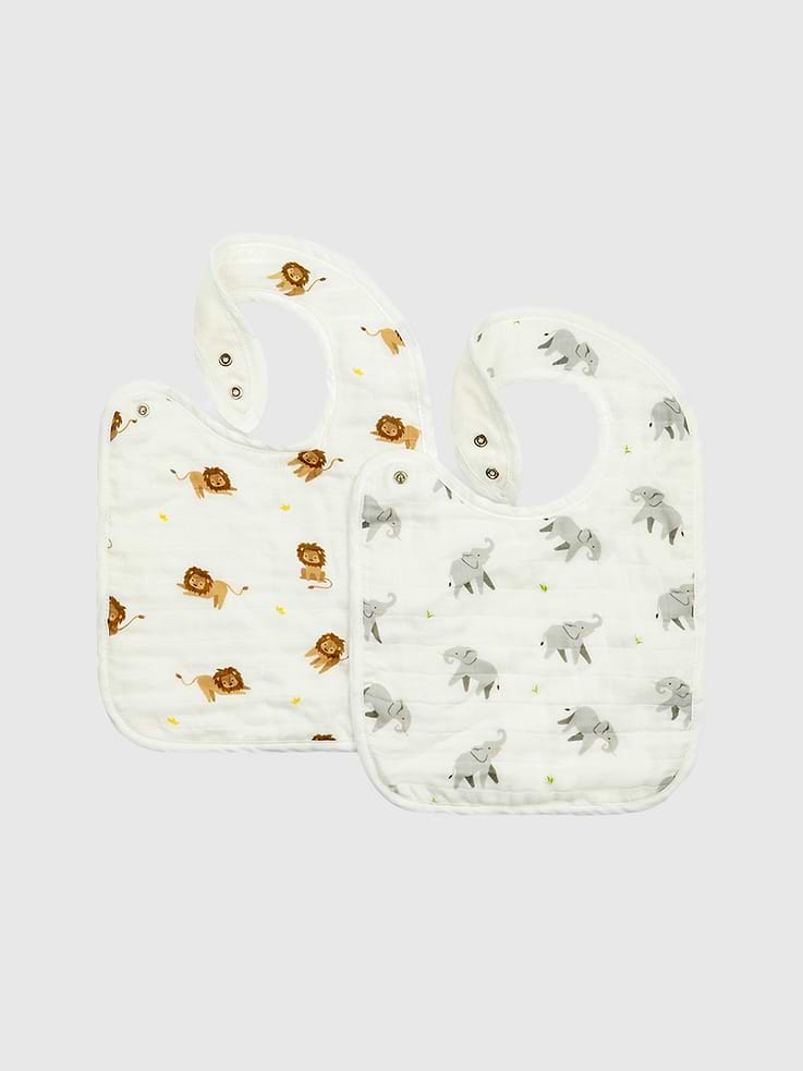Image 2 of 2, Bamboo Little Elephant and Lion Bib Set