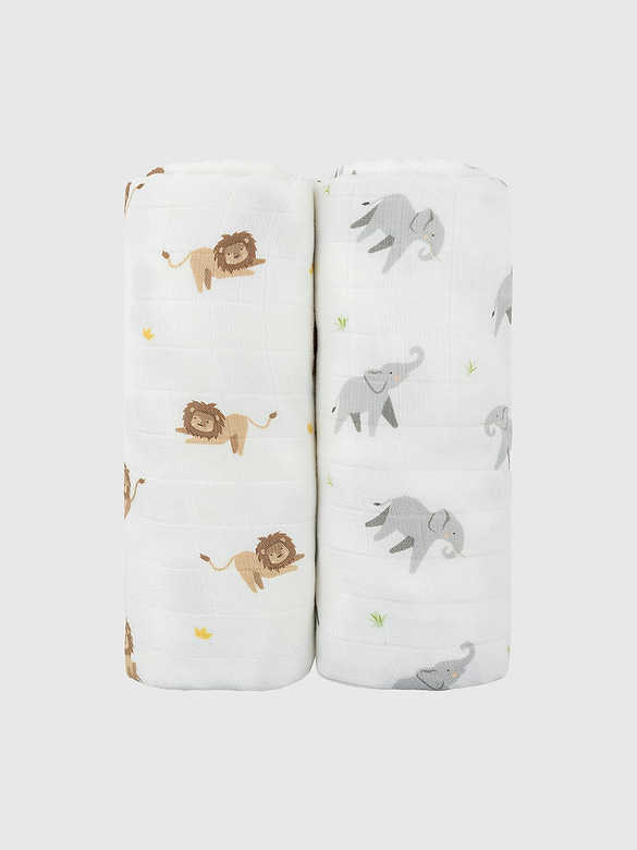 Bamboo Little Lion and Elephant Swaddle Set