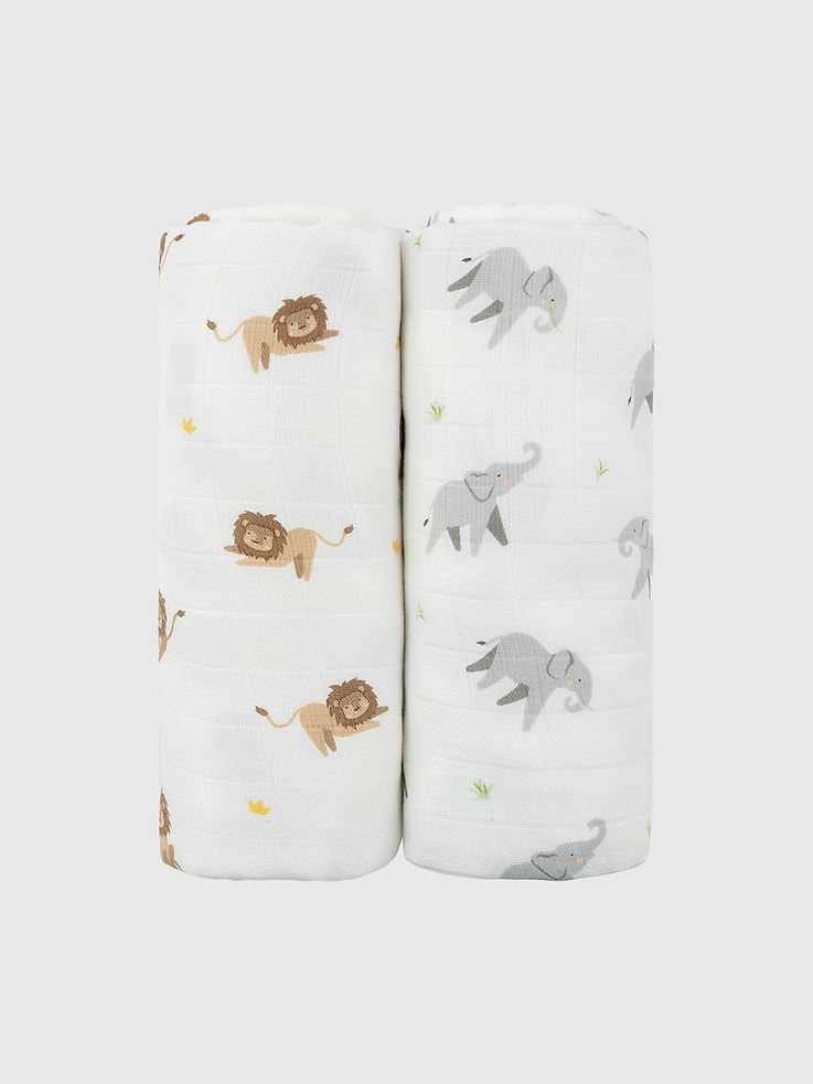 Image number 1 showing, Bamboo Little Lion and Elephant Swaddle Set