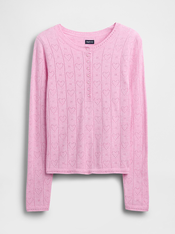 Lightweight CashSoft Pointelle Heart PJ Top
