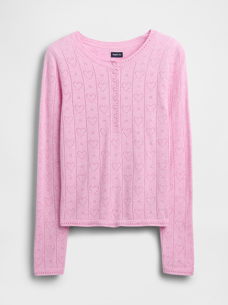 Image number 5 showing, Lightweight CashSoft Pointelle Heart PJ Top
