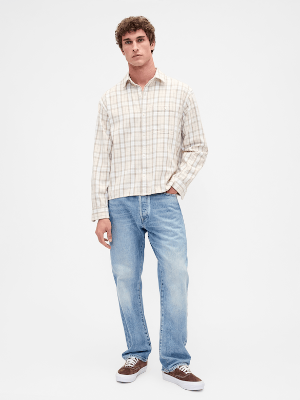 Twill Straight-Hem Shirt
