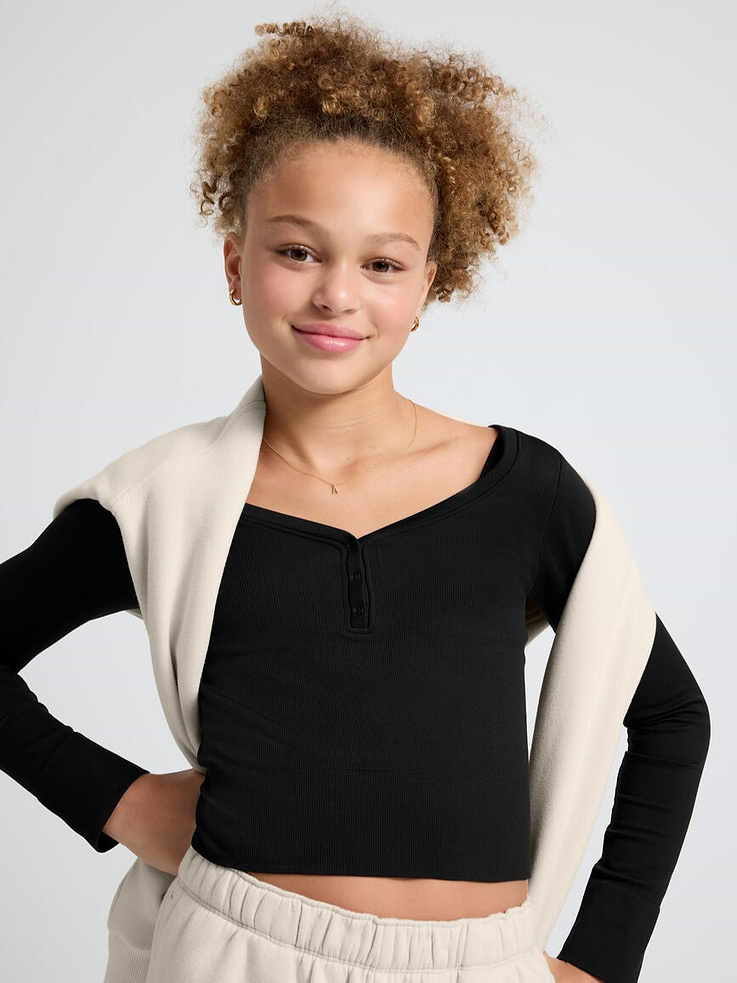 Image number 1 showing, Athleta Girl Rise Above Rib Henley Top