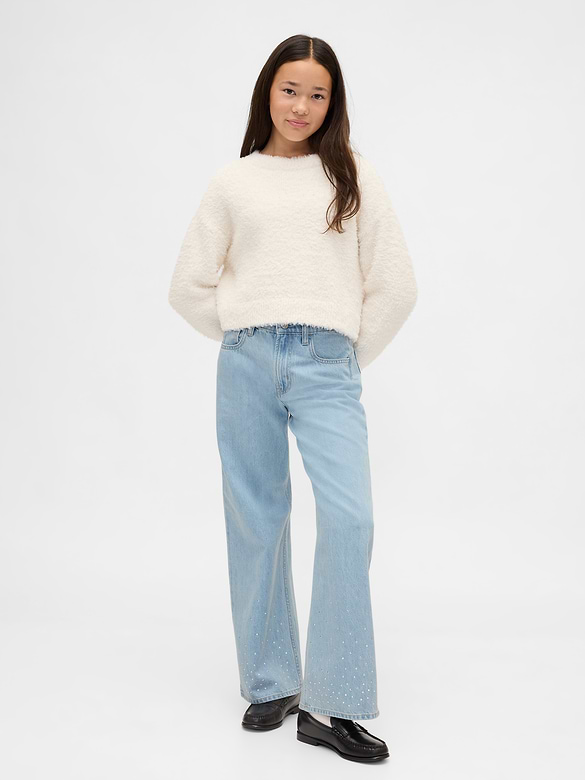Kids Low Rise Stride Rhinestone Wide-Leg Jeans