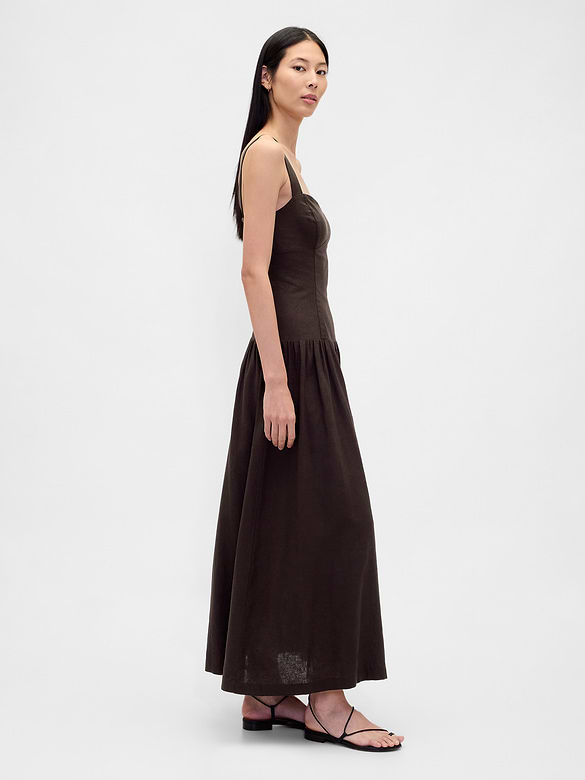 Linen-Blend Drop-Waist Corset Maxi Dress