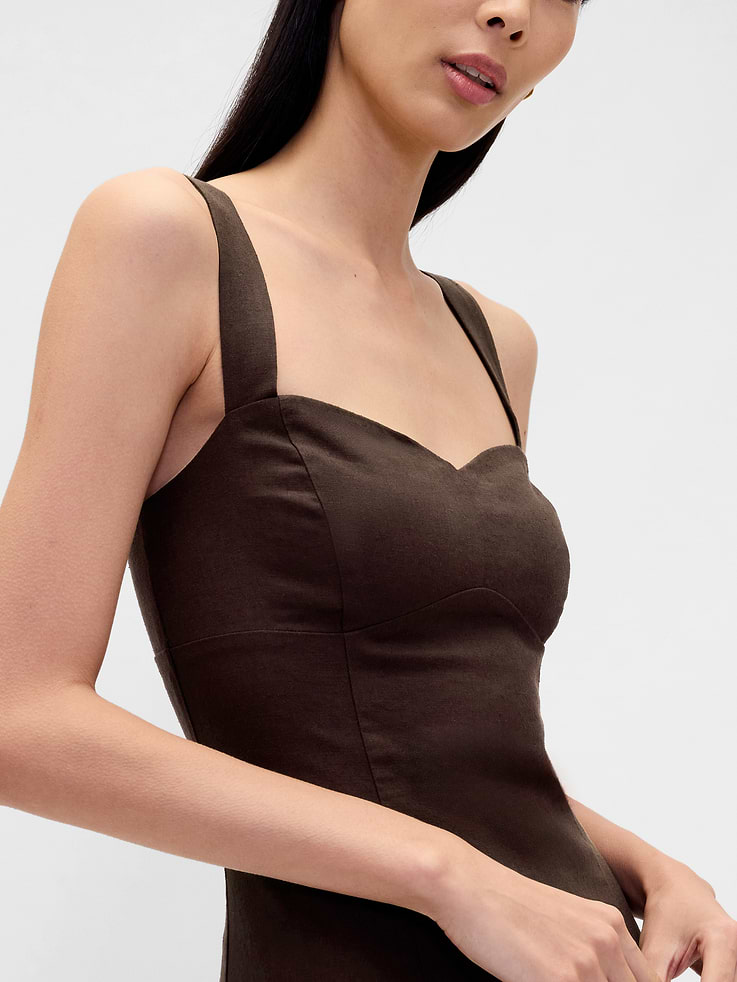 Image number 4 showing, Linen-Blend Drop-Waist Corset Maxi Dress