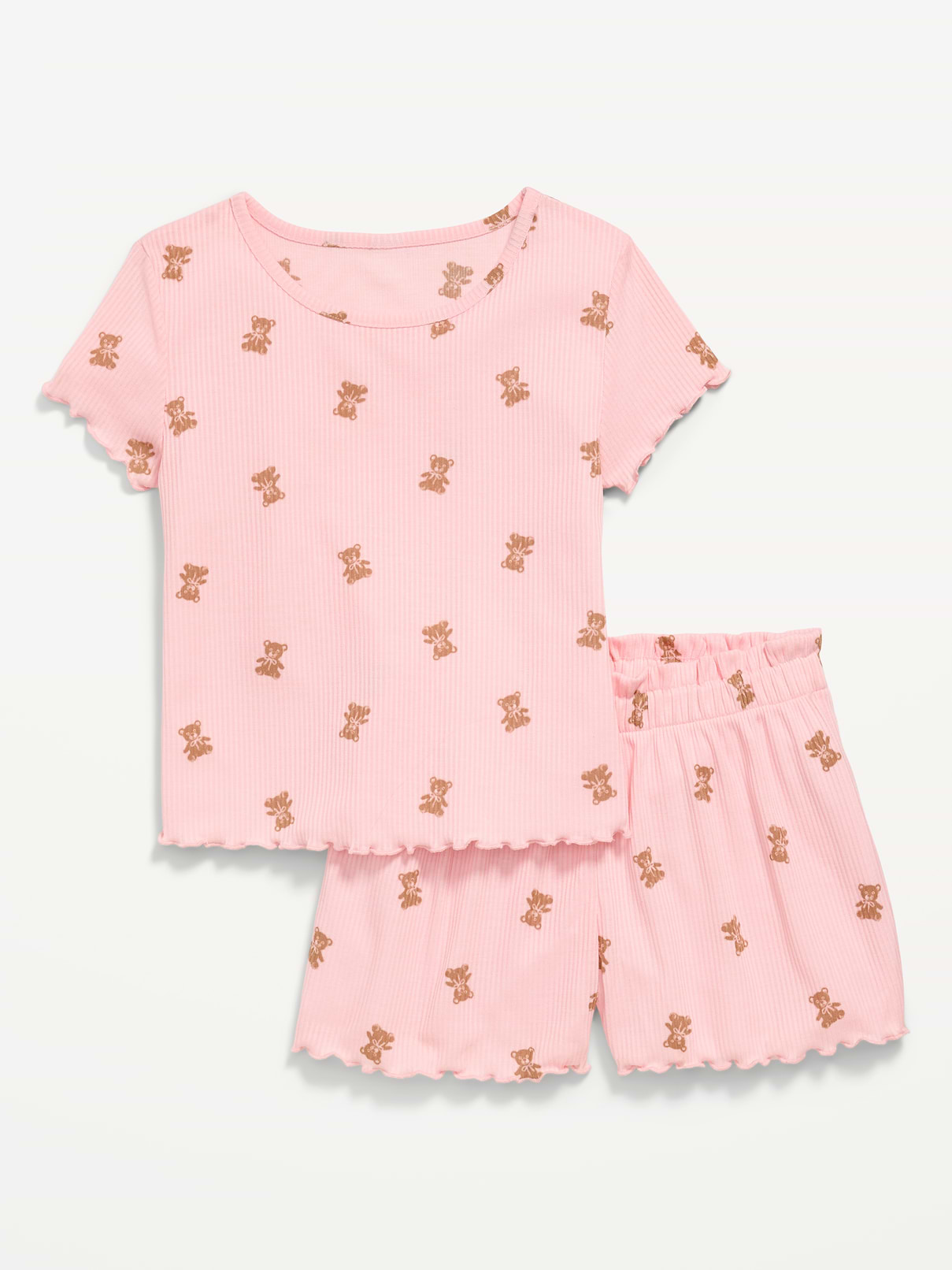 Image number 1 showing, Ribbed Lettuce-Edge Pajama Top and Shorts Set for Girls