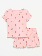 Image number 1 showing, Ribbed Lettuce-Edge Pajama Top and Shorts Set for Girls