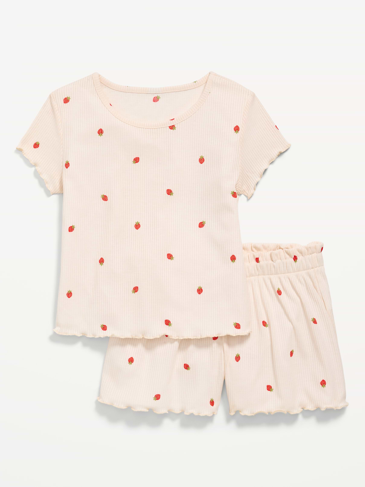 Image number 1 showing, Ribbed Lettuce-Edge Pajama Top and Shorts Set for Girls