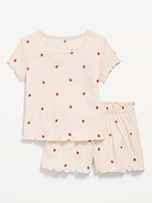 Image number 1 showing, Ribbed Lettuce-Edge Pajama Top and Shorts Set for Girls