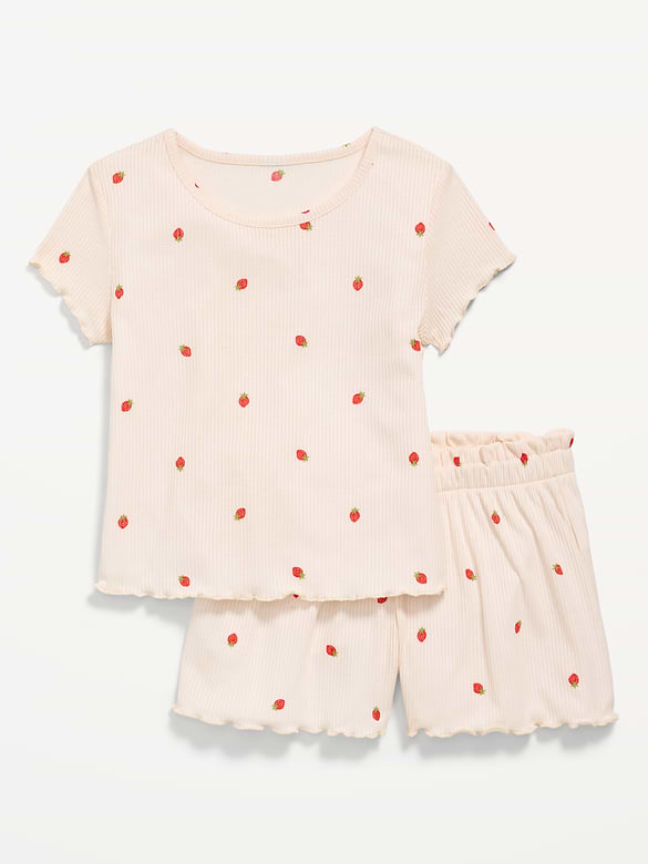 Ribbed Lettuce-Edge Pajama Top and Shorts Set for Girls