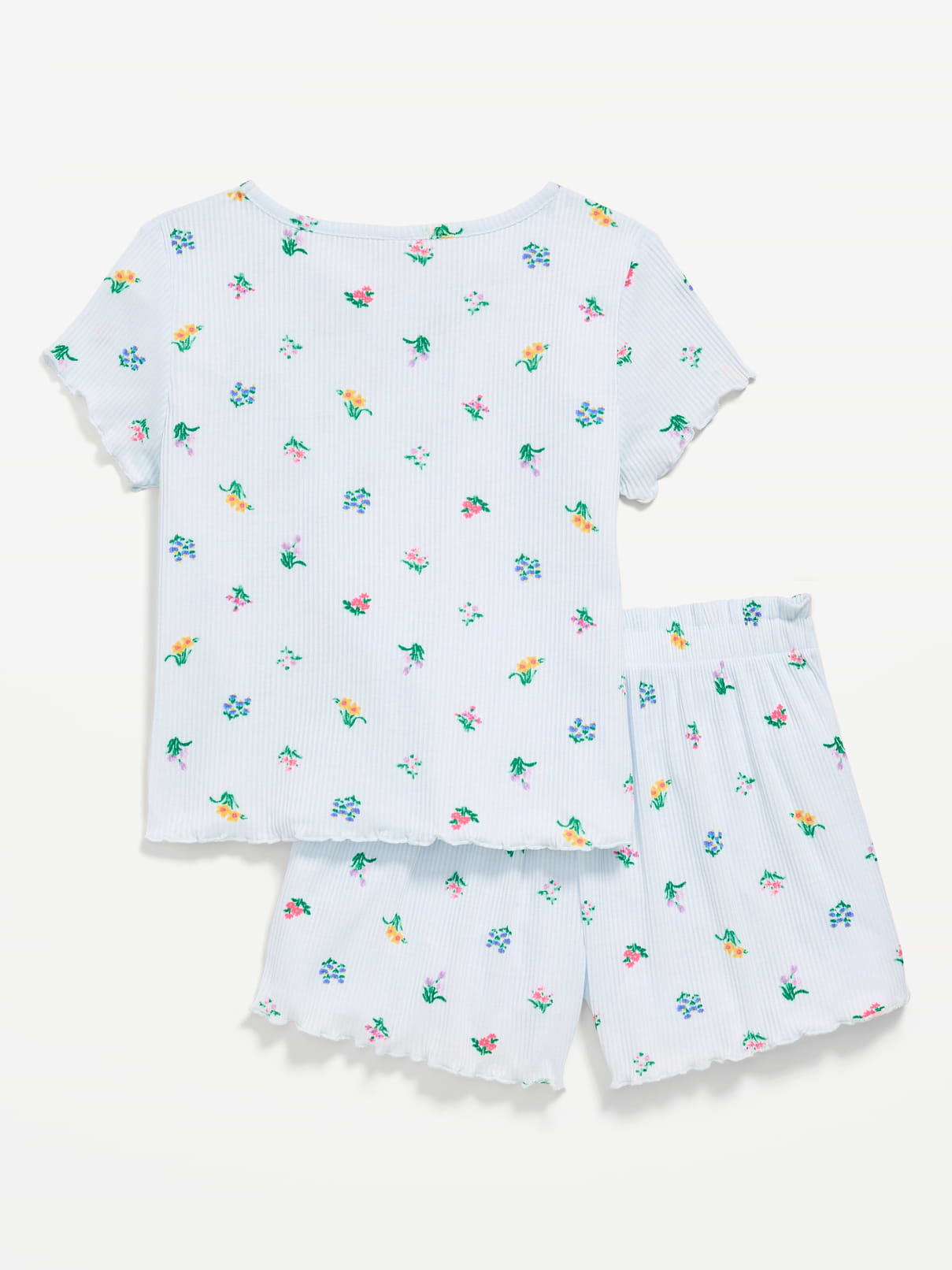 Image number 2 showing, Ribbed Lettuce-Edge Pajama Top and Shorts Set for Girls