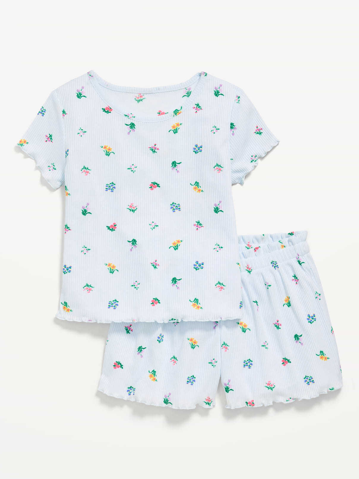 Image number 1 showing, Ribbed Lettuce-Edge Pajama Top and Shorts Set for Girls