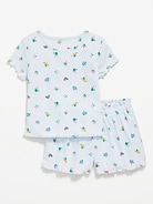 Image number 1 showing, Ribbed Lettuce-Edge Pajama Top and Shorts Set for Girls