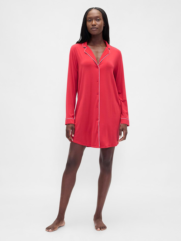 Image number 1 showing, SoftMade Modal PJ Shirtdress