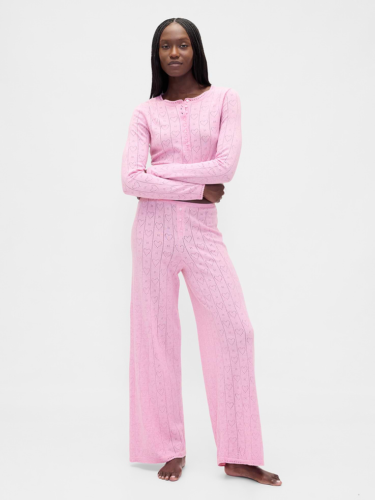 Image number 1 showing, Lightweight CashSoft Pointelle Heart PJ Pants
