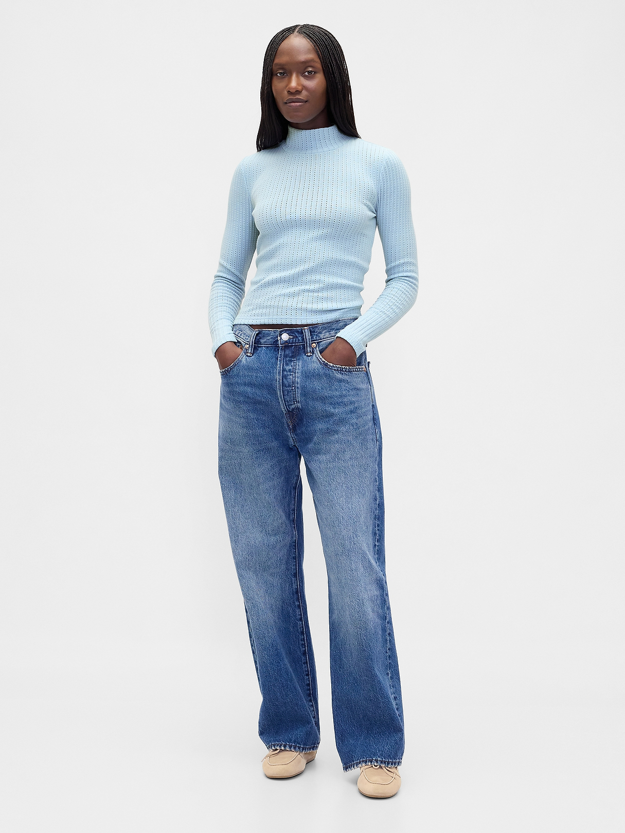 Pointelle Rib Crop Turtleneck | Gap