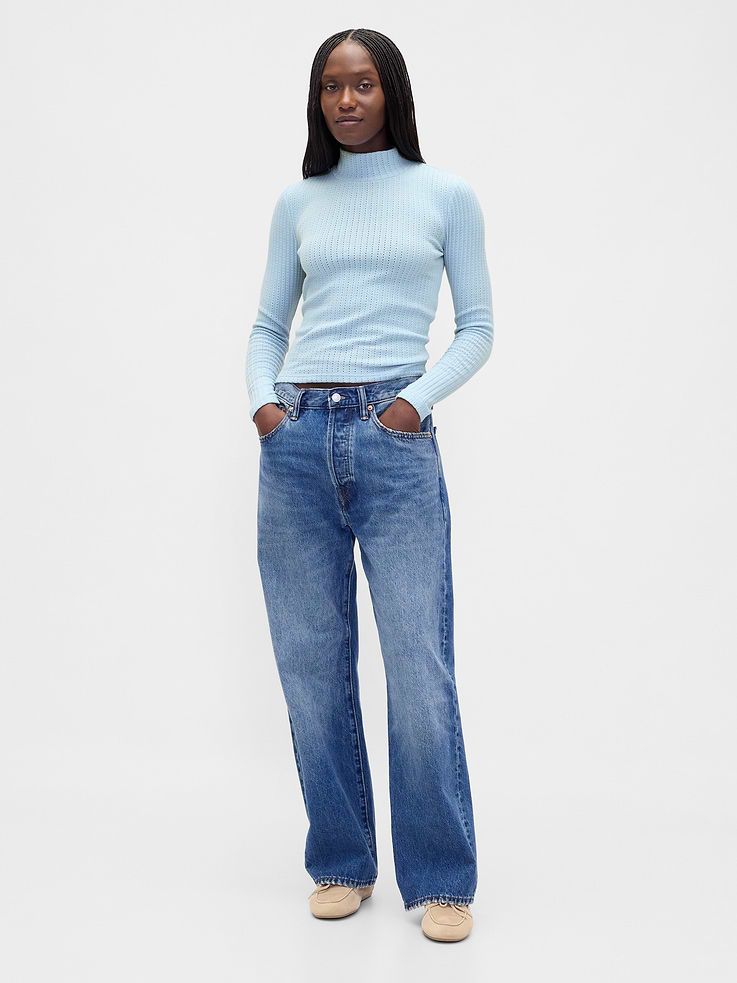 Image number 2 showing, Pointelle Rib Crop Turtleneck