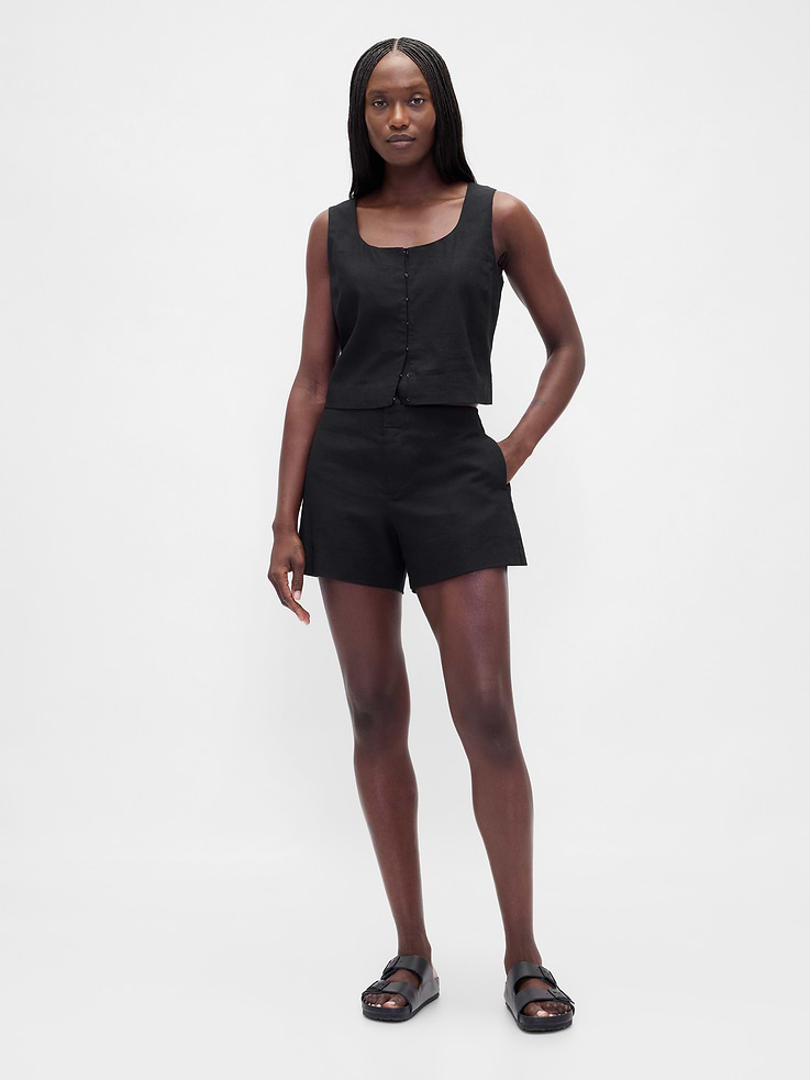 Image number 1 showing, 4" Mid Rise Linen-Blend Shorts