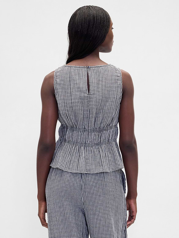 Cotton Gauze Smocked-Waist Peplum Top
