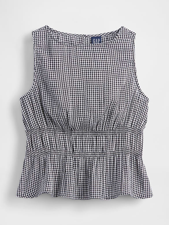 Cotton Gauze Smocked-Waist Peplum Top