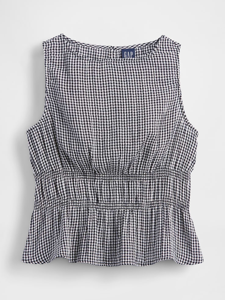 Image number 5 showing, Cotton Gauze Smocked-Waist Peplum Top