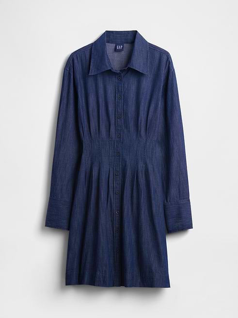 gap shirt dress blue Pleated Mini Shirtdress benefits:RP_Flexible Elegant navy dress for Size:4XT Removable slip lining
